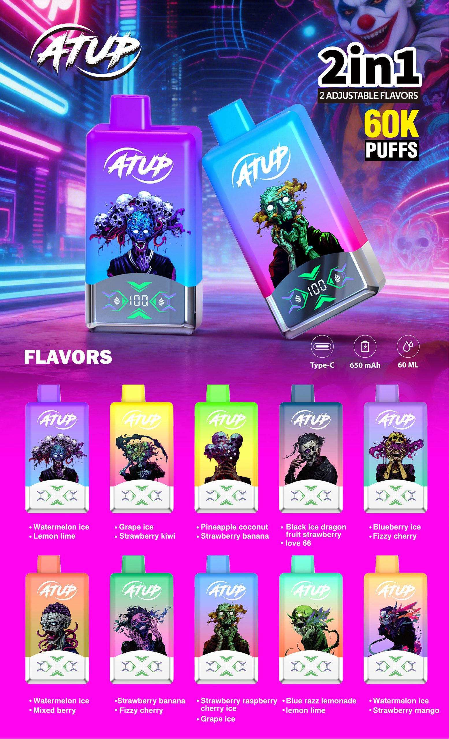 ATUP 60000 Puffs 2 flavor Disposable Vape