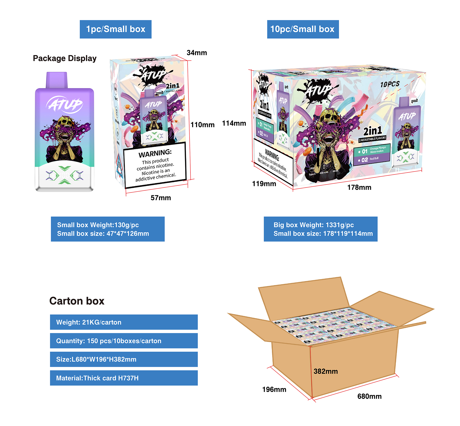 ATUP 60000 Puffs 2 flavor Disposable Vape