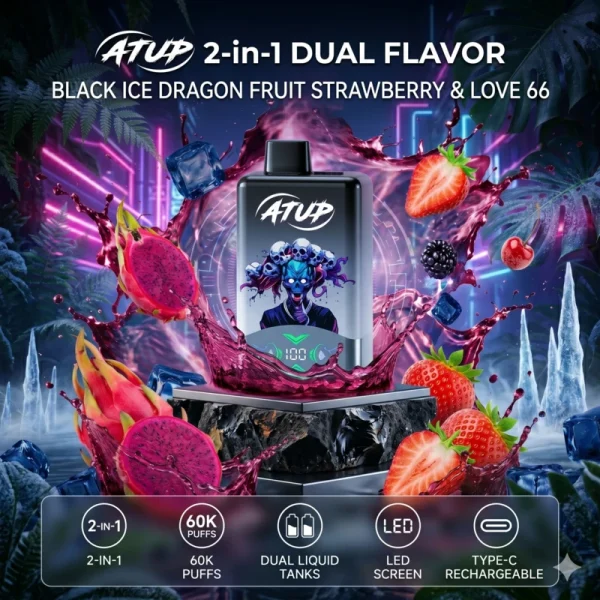 ATUP 60000 zaciągnięć – Black Ice Dragon, smak truskawkowy – jednorazowy vape