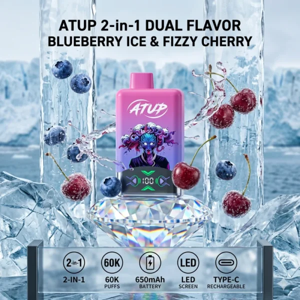 ATUP 60 000 zaciągnięć – jednorazowy vape o smaku lodowej jagody i musującej wiśni
