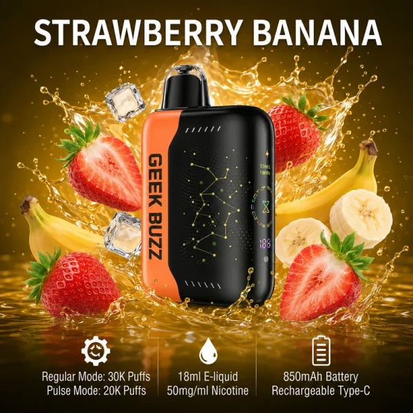 Geek BUZZ – jednorazowy vape o smaku truskawkowo-bananowym