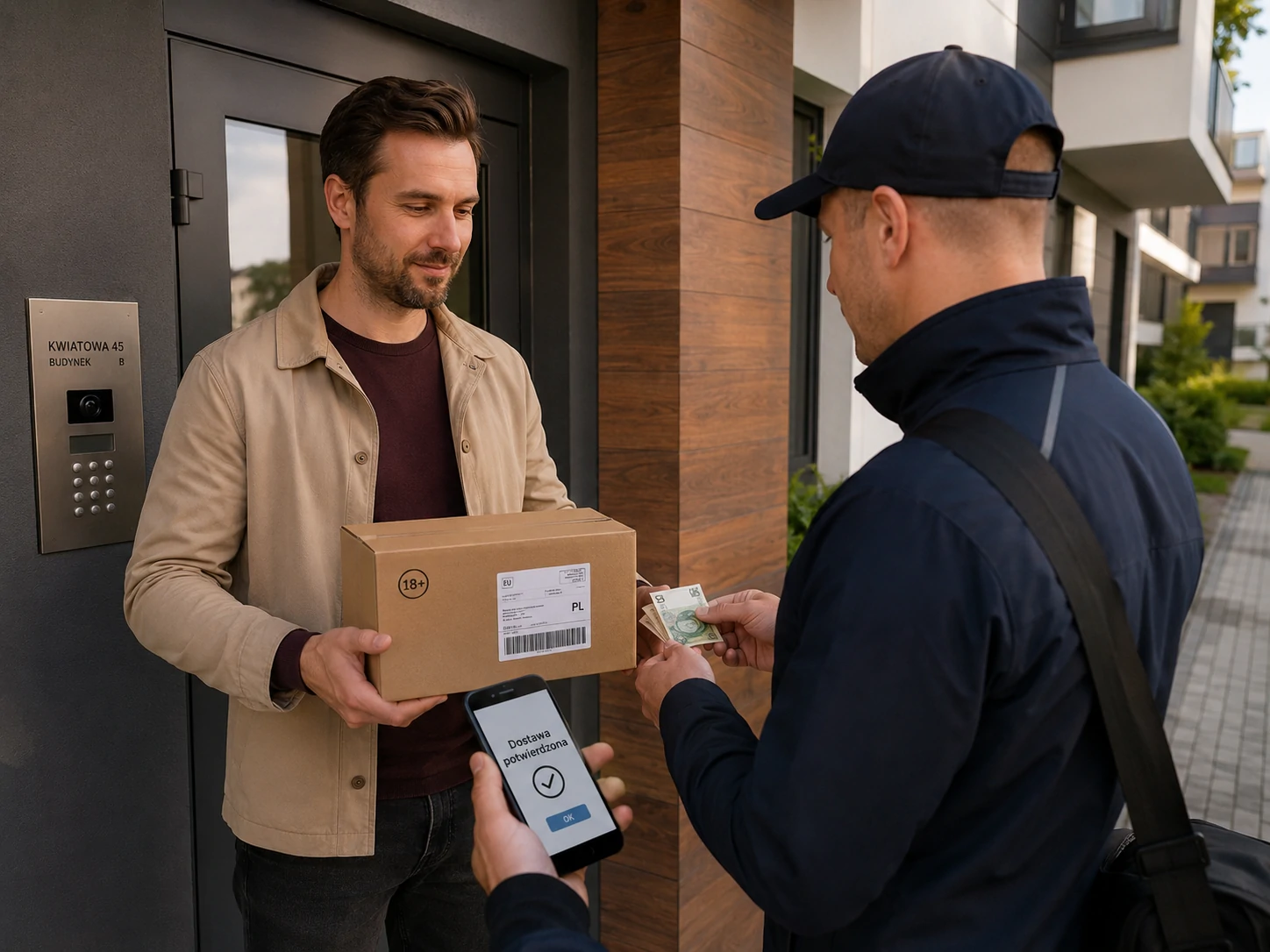 Courier delivering a package containing age-restricted vape products with COD payment