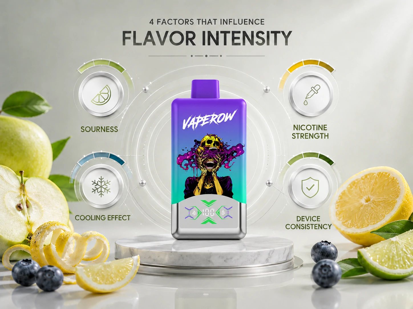 Vape Flavor Intensity Factors Vaperow flavor intensity chart detailing factors for disposable vape performance (ID#4)
