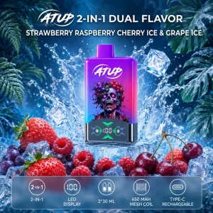 ATUP 60 000 zaciągnięć – truskawka, malina, wiśnia z lodem i winogrono z lodem – jednorazowy vape