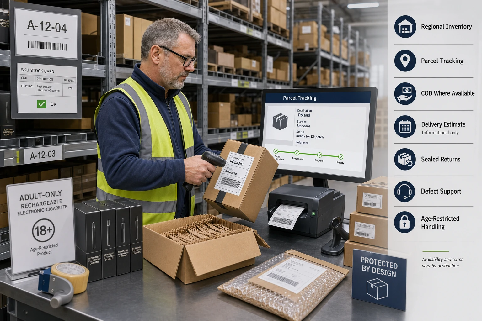 Adult-Only EU Fulfilment Adult-only electronic cigarette warehouse fulfilment with regional inventory and Poland parcel tracking (ID#5)