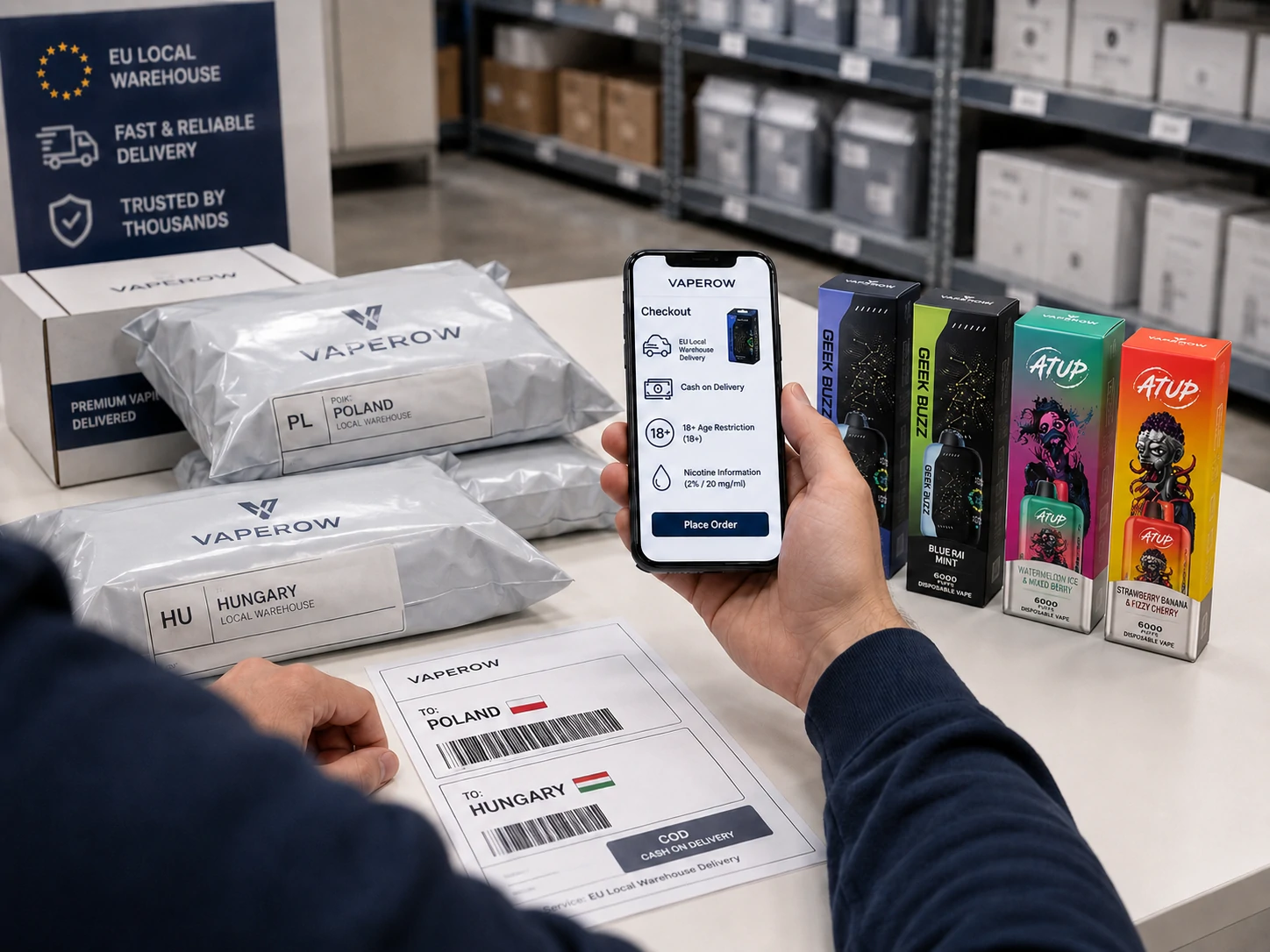 EU Delivery Checkout Vaperow checkout with EU warehouse parcels and COD delivery (ID#4)
