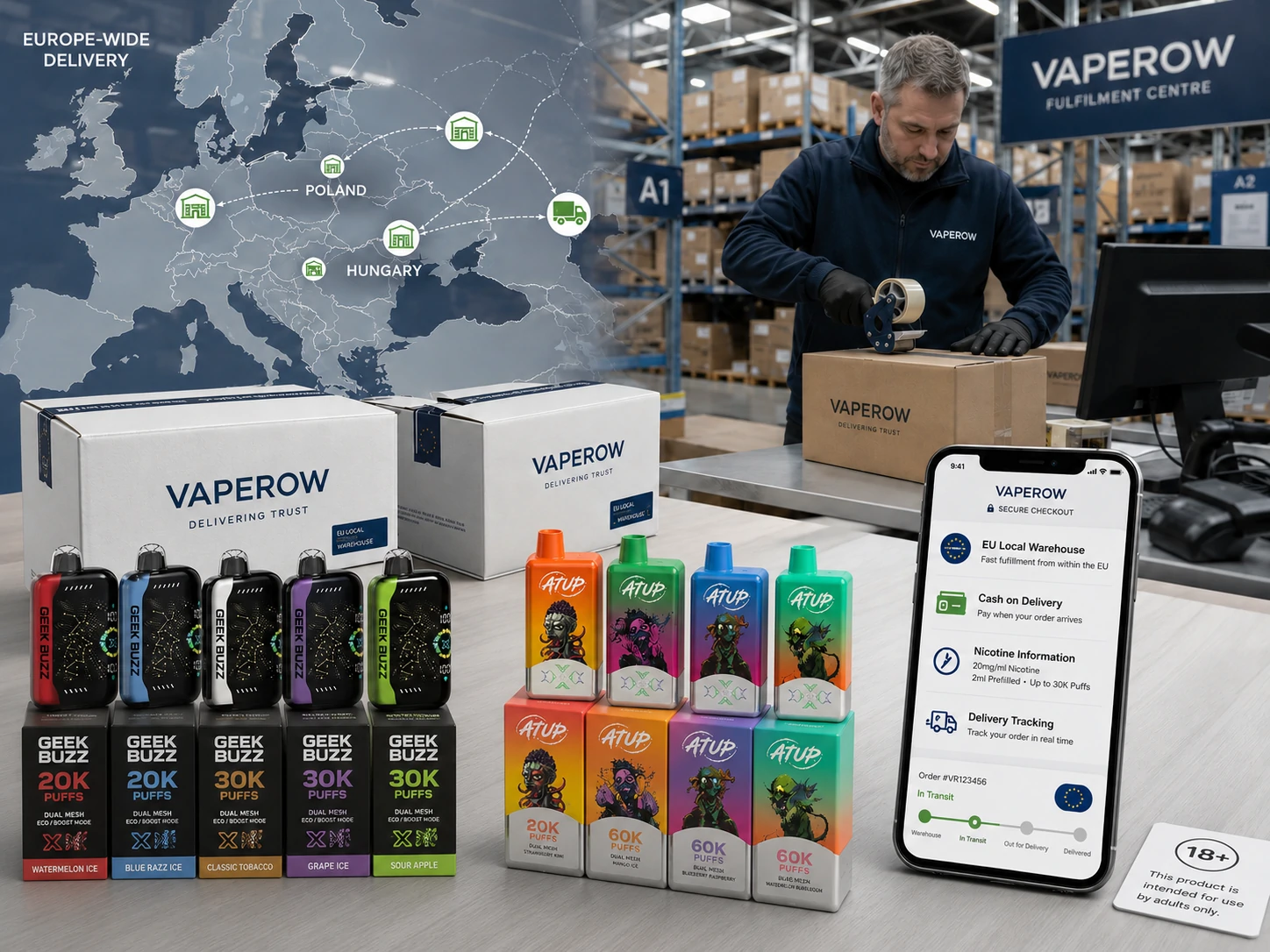 EU Warehouse Delivery Vaperow disposable vapes with EU warehouse, COD checkout and delivery logistics (ID#5)