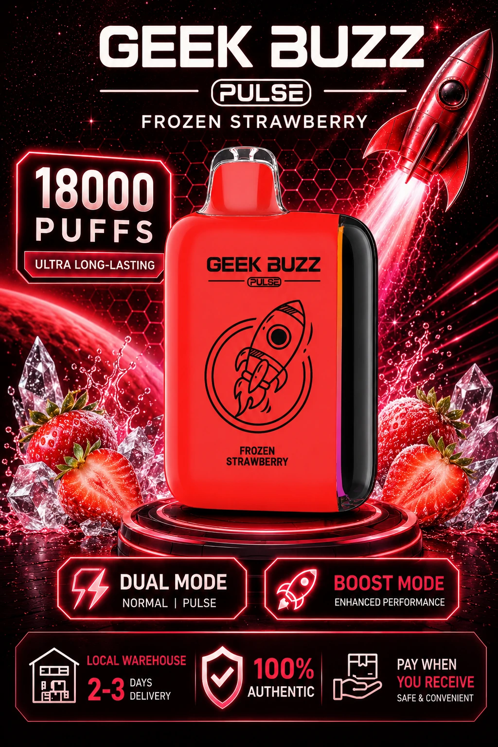 Frozen Strawberry 18K Puffs Adjustable Vape