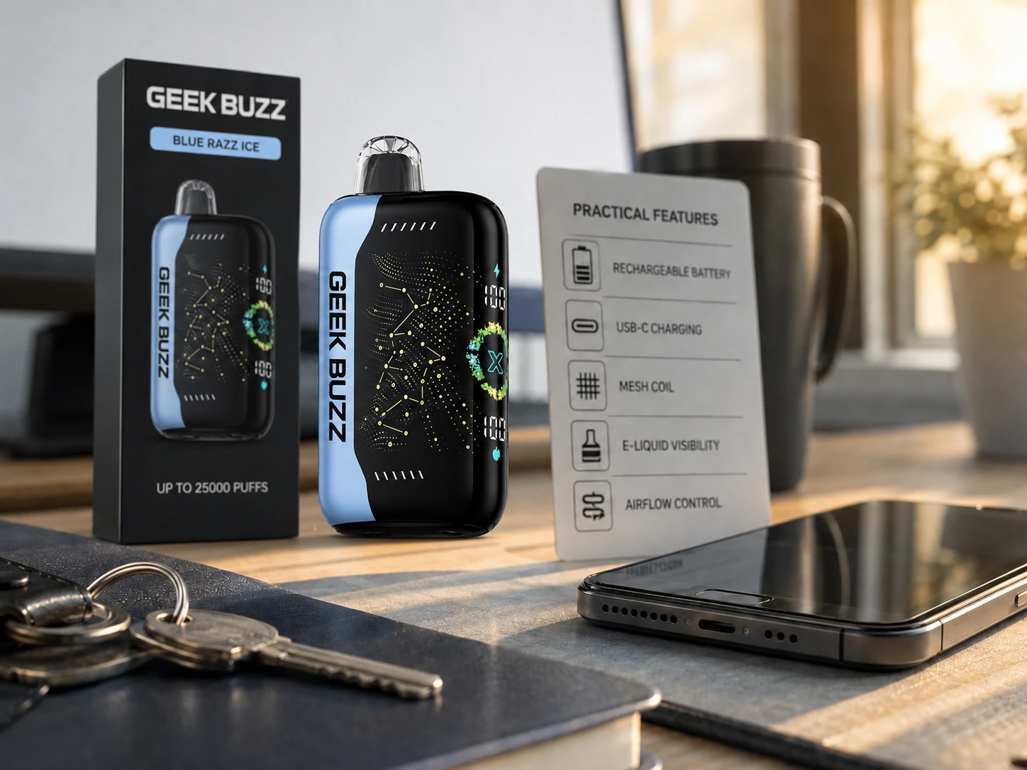 Practical Vape Features GEEK BUZZ disposable vape with practical feature card (ID#3)