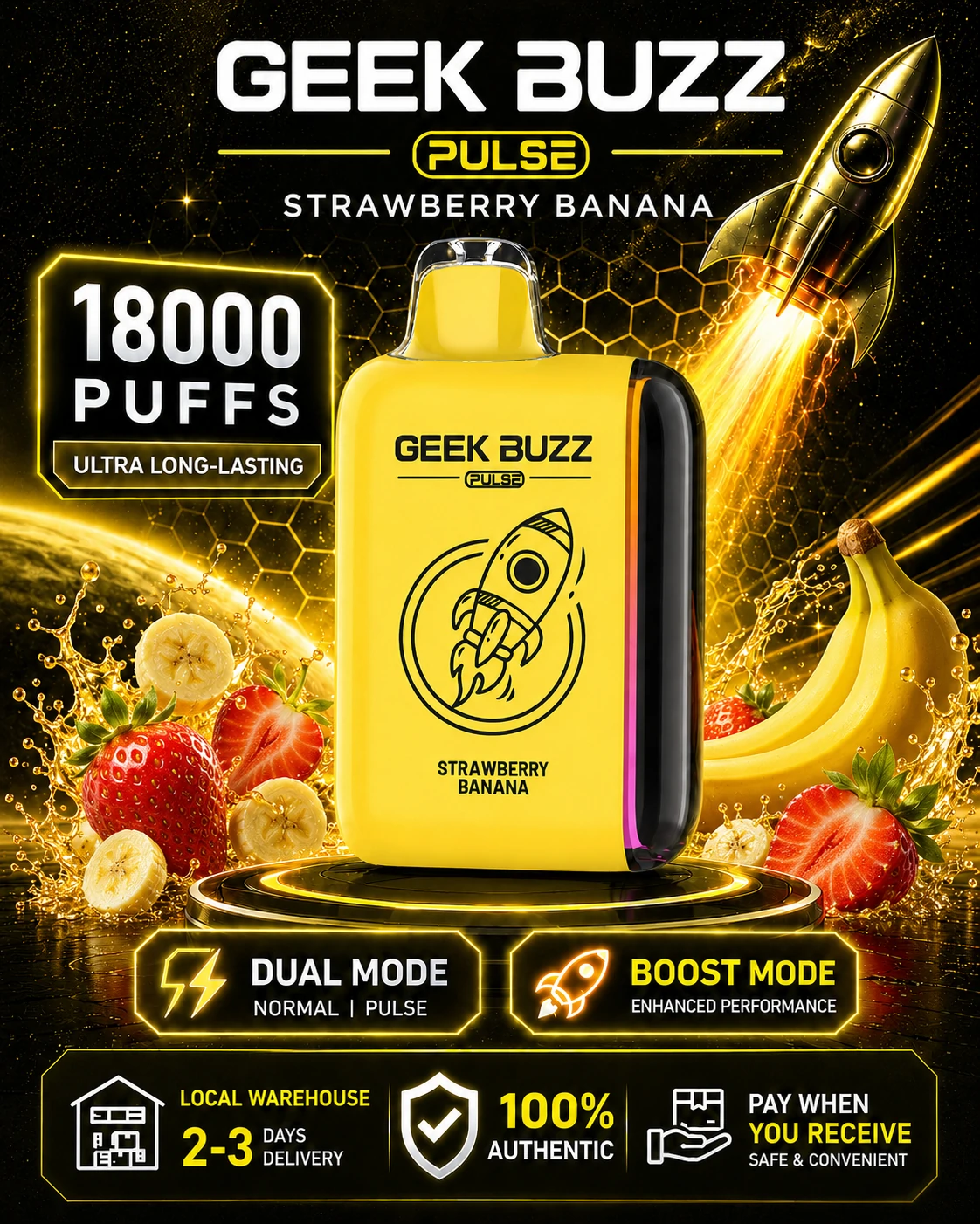 Strawberry Banana 18K Puffs Disposable E-Cig