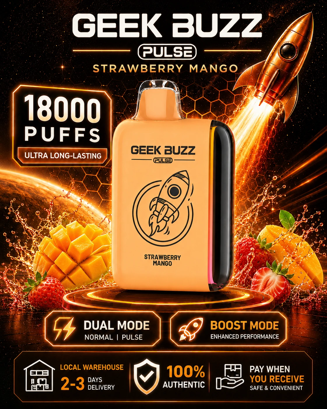 Strawberry Mango 18K Puffs Adjustable Vape