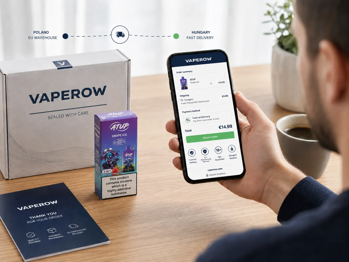 Vaperow COD Checkout Vaperow checkout page with ATUP vape, COD delivery, and sealed package (ID#5)