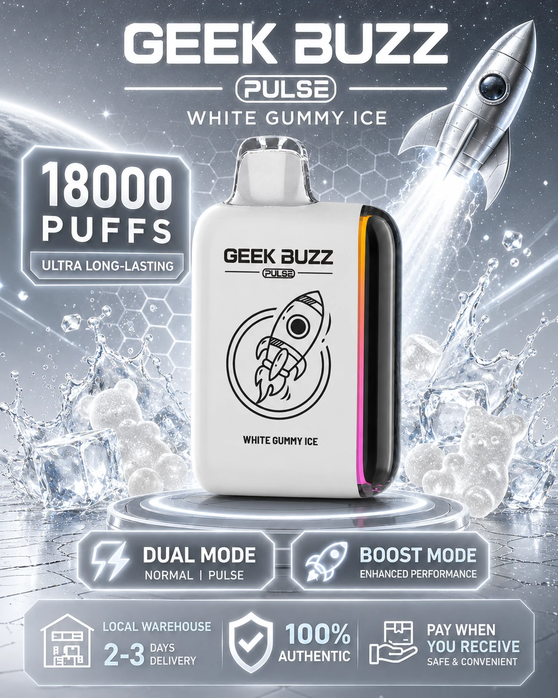 White Gummy Ice 18000 Puffs Disposable Vape